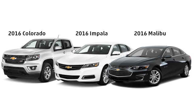 Chevy Colorado and Impala and Malibu