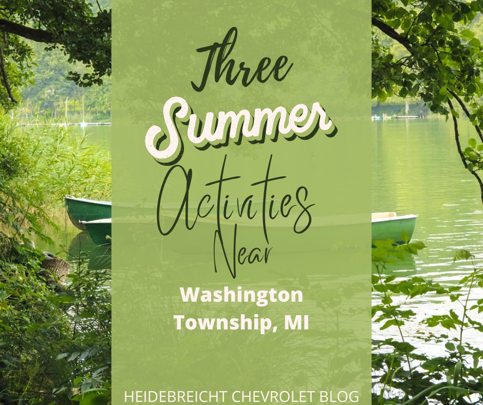 A photo of boats on a lake and a graphic saying: Three Summer Activities near Washington Township, MI, Heidebreicht Chevrolet Blog